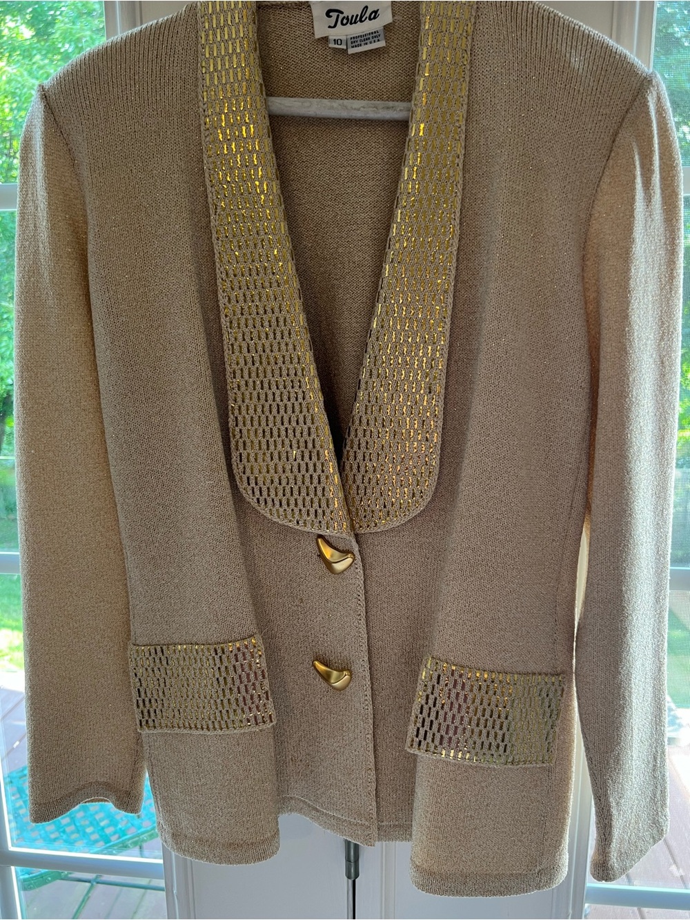 Toula VTG taupe/gold  Knit Blazer with Gold Accents Sz10